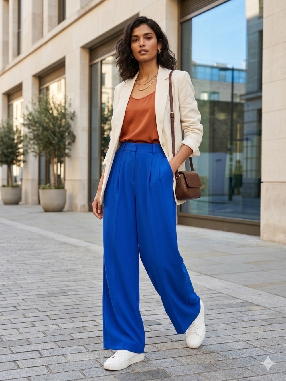 Magaschoni High Rise Pleated Blue wide-leg flowy work vivid dress pants size 2